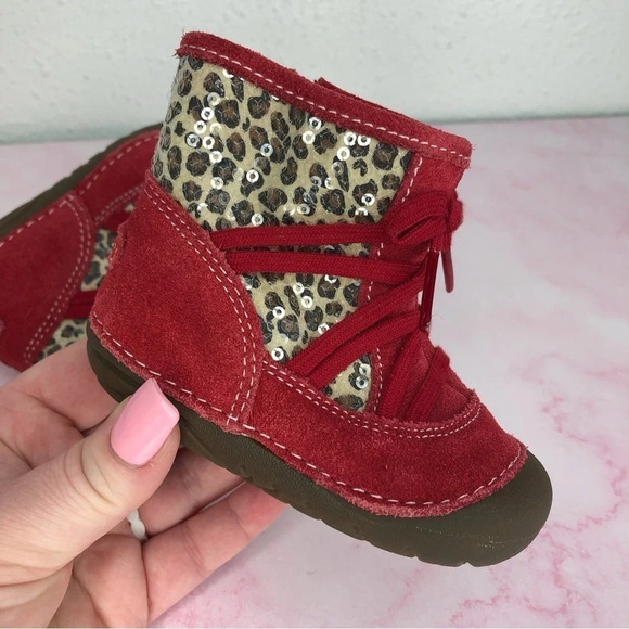 Stride Rite boots Holly leopard print and red suede side zip size 3 infant - Picture 10 of 13